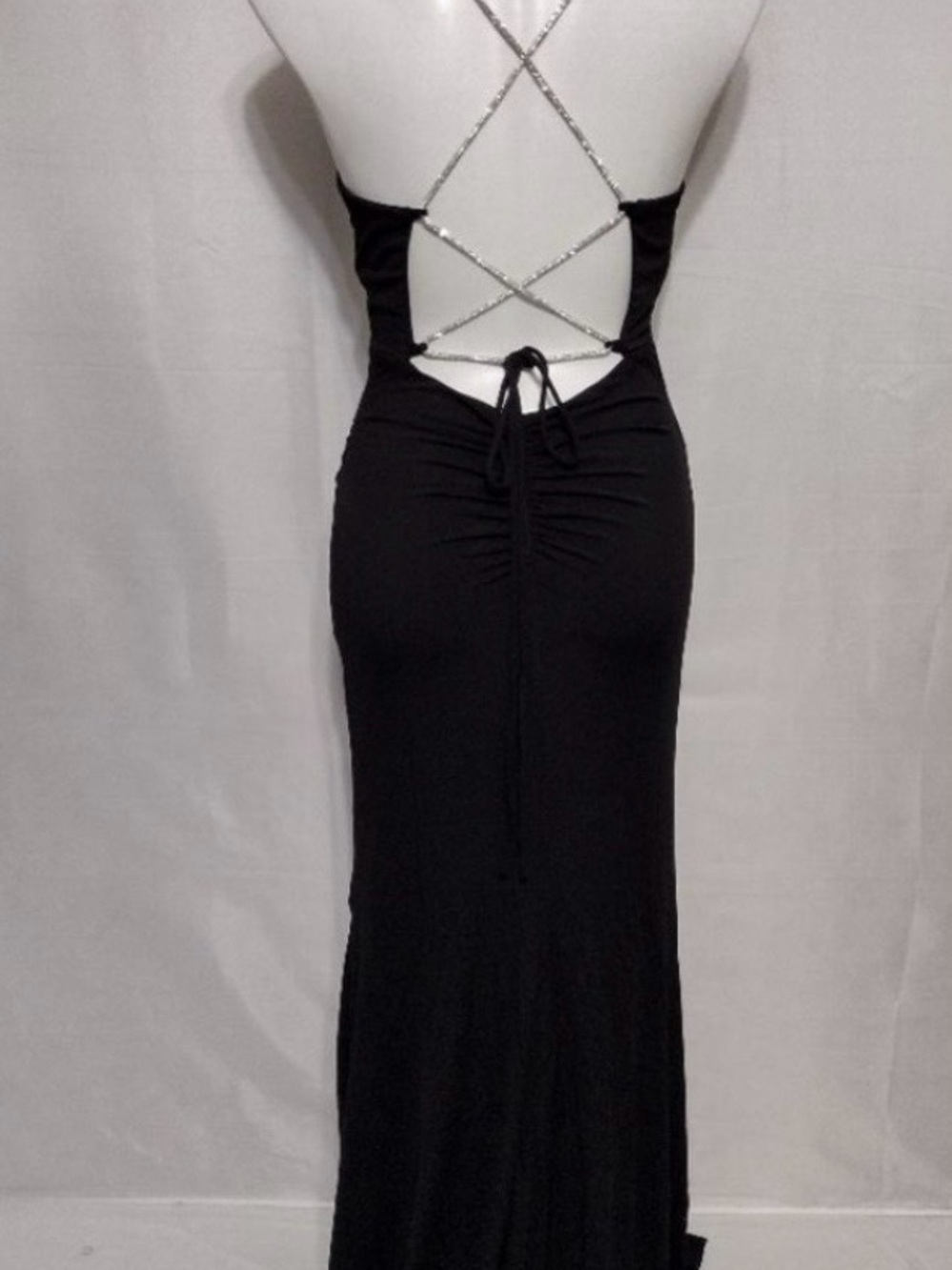 Black Backless Maxi Dress with Sparkling Crisscross Straps